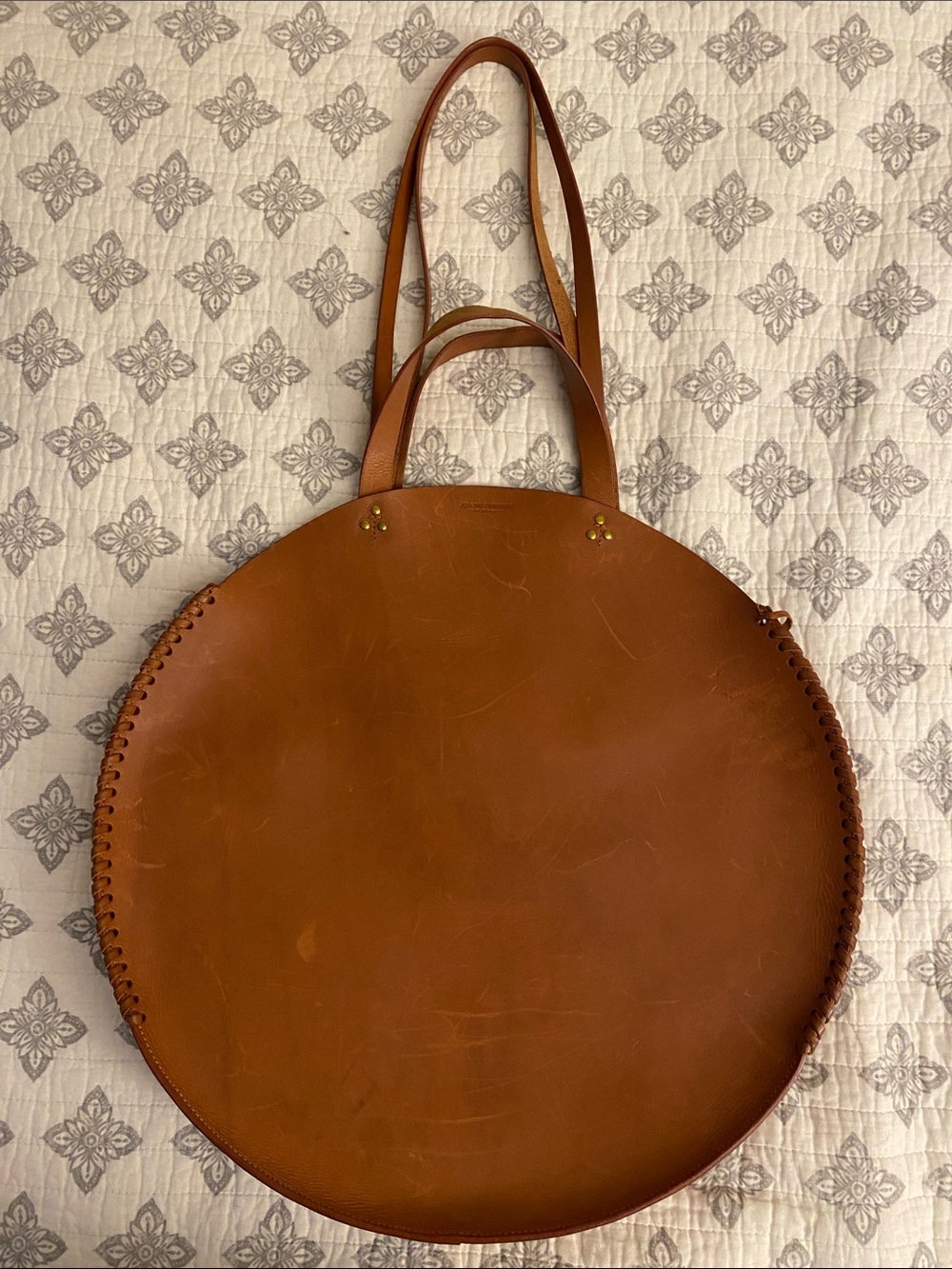 Jerome Dreyfuss Round Cognac Leather Tote